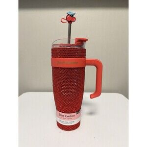 Juicy Couture Red Rhinestone Tumbler 40oz Handle Straw Bling  Stainless Steel